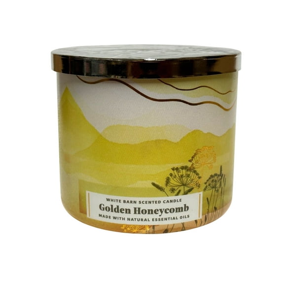 Bath and Body Works Golden Honeycomb (White Barn) with Natural Essential Oils 3-Wick Candle (14.5 oz / 411 g)