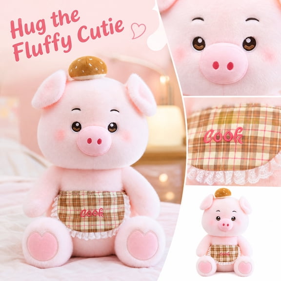 Adorable Baking Pig Plush Toy Soft Huggable Cute Stuffed Animal Kitchen Play Role Play Decor Washable Birthday Holiday Gift Farm Friend Kids