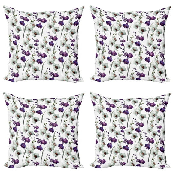 Ambesonne Flower Throw Pillow Cover 4 Pack, Wild Orchid Bloom, 24", Purple White