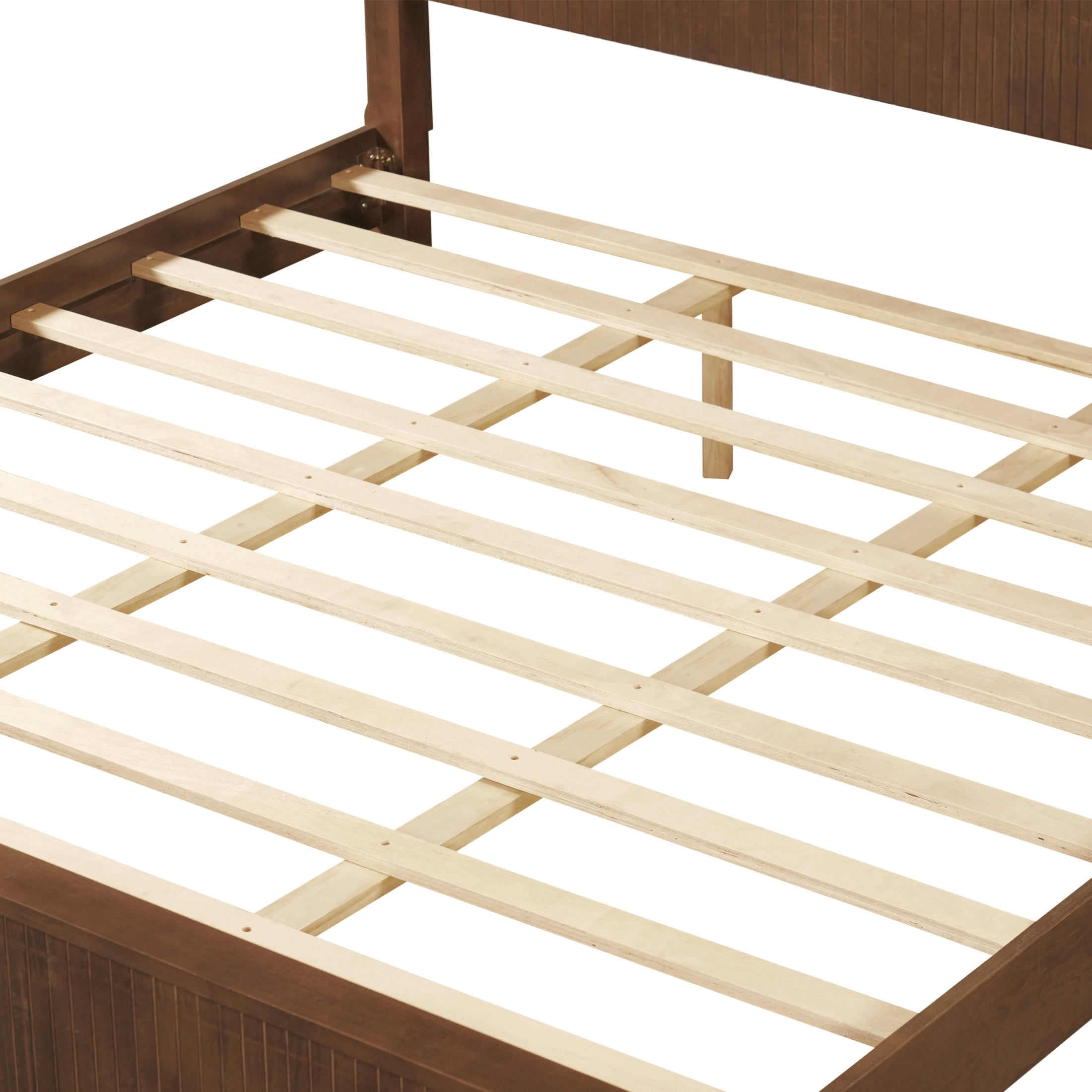 Christopher Knight Home Modern Wooden King Bed Frame with Grooved Headboard and Footboard, Walnut