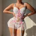 thumbnail image 5 of JSGEK Women Corset Style Lace Bustier and Skirt Set with Garter Belt Sheer Mesh Lingerie for Special Occasions White M, 5 of 5