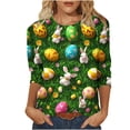 thumbnail image 2 of Xdegoge Easter Day Womens Tops Egg Floral Tee Colorful Pattern 3/4 Sleeve Holiday Casual Cute Holiday Celebration Shirt, 2 of 6