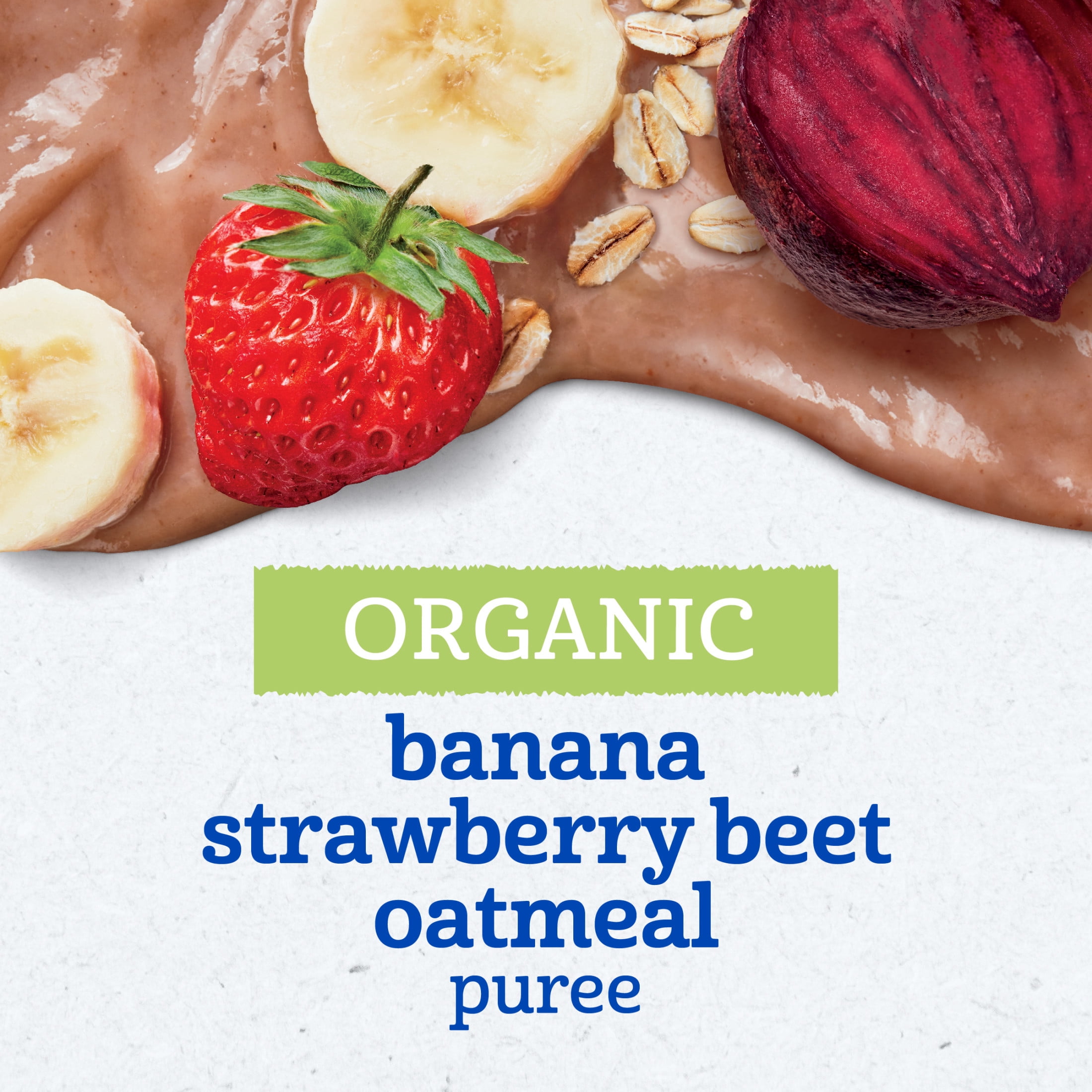 Gerber Organic Toddler Food, Banana Strawberry Beet Oatmeal Puree, 3.5 oz Pouch (12 Pack)