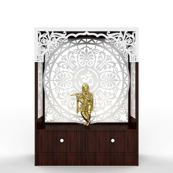 Home Designer Temple/Wooden Mandir / Pooja Ghar/Pooja Mandar/Puja Unit Glossy White Cabinets Led Lights Size 36in (L) x 18in (B) x 48in (H)