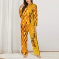 thumbnail image 3 of Junzan Bees On Hive Honeycomb Print Womens Pajama Sets,Long Sleeve Button Down For Women Pjs 2 Piece, 3 of 9