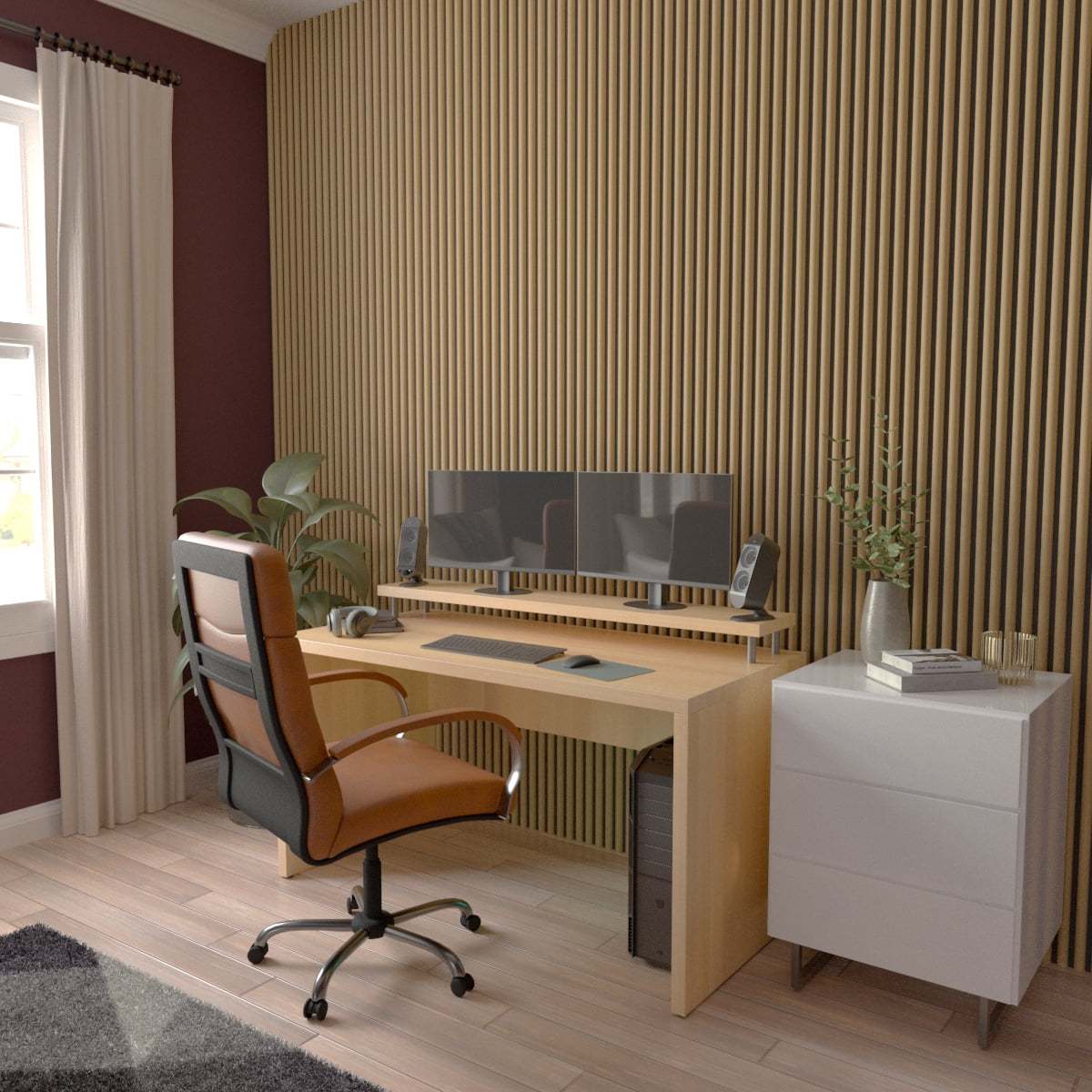 Ekena Millwork AcoustixPro Noise Cancelling Half Round Small Slat Wall Panel 11 3/4"W x 94 1/2"H, Honey Maple (2 Pack)