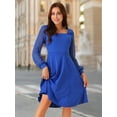 thumbnail image 4 of DARING DIVA Long Sleeve Square Neck Dress L Royal Blue, 4 of 7
