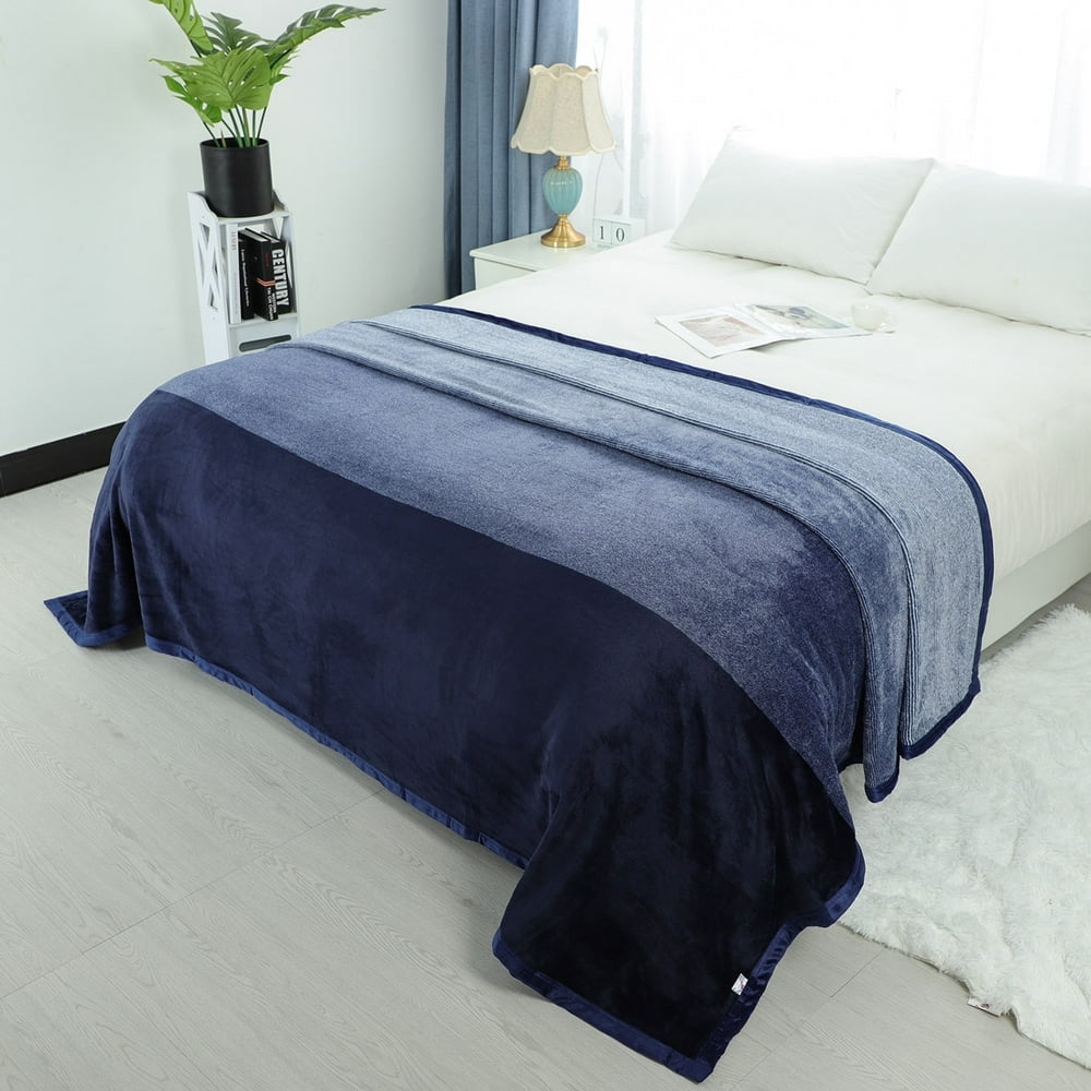 Unique Bargains Soft Warm Fuzzy Microfiber Gradient Blanket Navy Blue