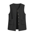 thumbnail image 4 of Staron Fall Winter Vests for Women Casual Sleeveless Solid Crew Neck Loose Comfy Basic Outerwear Warm Faux Fur Lightweight Fashion, Black S, 4 of 7