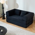 thumbnail image 2 of 59" Convertible Sleeper Sofa Bed with Pillow, Corduroy Folding Mattress Couch, Floor Sofa Lounge with Fixed-Shape Frame for Living Room Apartment, Black, 2 of 10