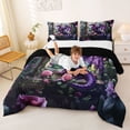 thumbnail image 3 of Feelyou Rose Floral Window Dragon Queen Comforter Set for Girls Women Kids, Garden Gothic Wildlife Bedding Comforter Set, Purple Green, Black Reversible, 3-Piece, 3 of 6