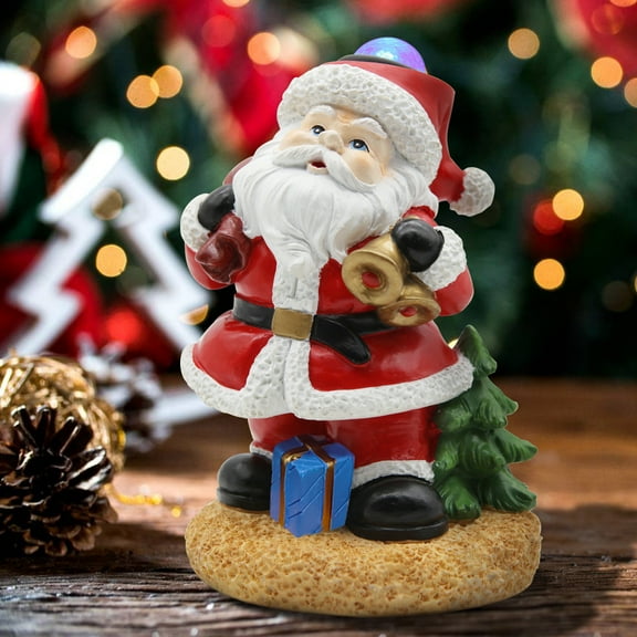 Facon 5.5-inch Christmas Santa Handcrafted Resin RGB Star Flat Flashing Decorative Figurine Projector Light ,shelf,fireplace,indoor,rechargeable battery with on&off switch