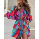thumbnail image 1 of Autumn Summer Ruffled Dress Women Fashion Print Bat Sleeve V-neck Ruffled Mini Dress WomenL Gao Jinjia LED, 1 of 2