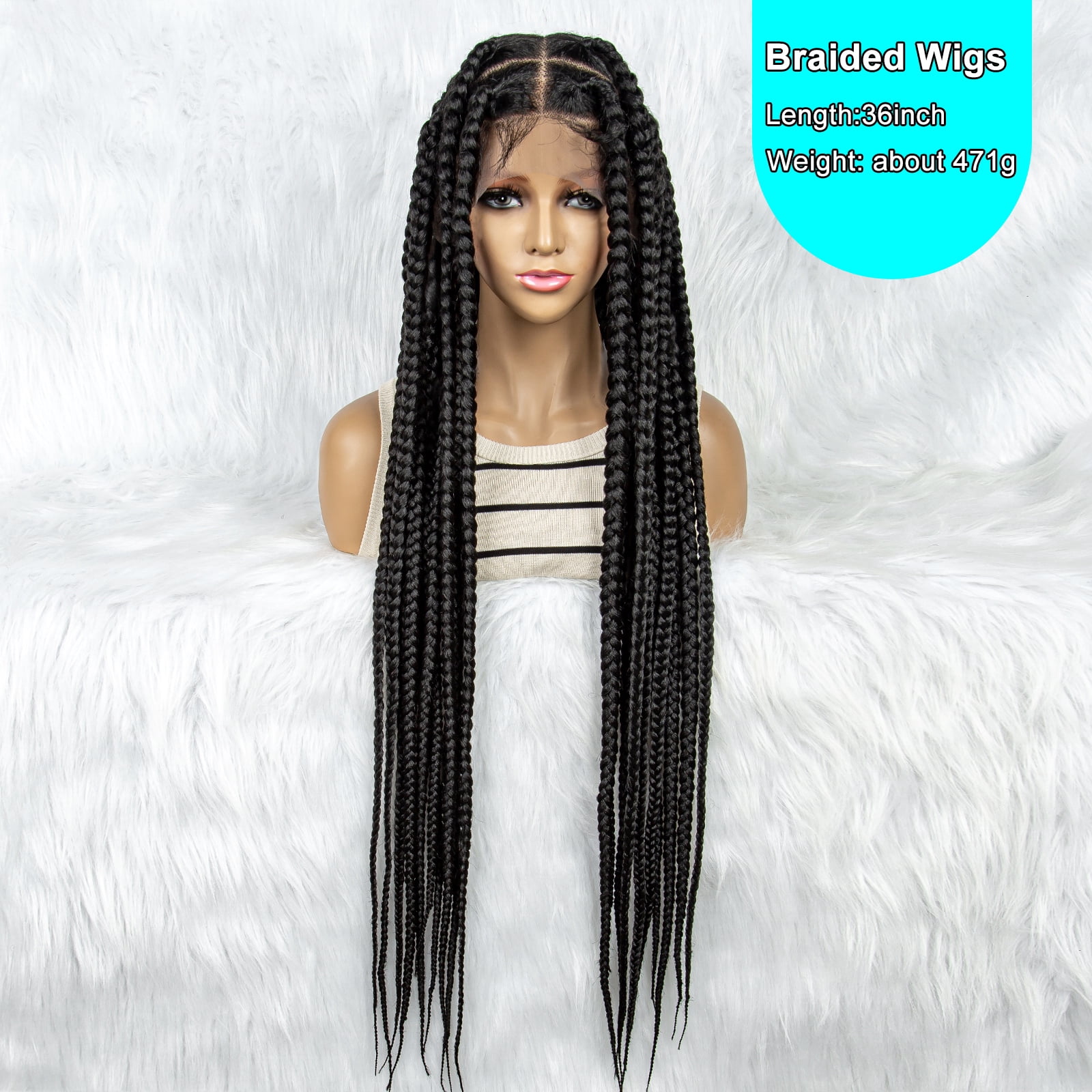 Full Lace Cornrow Braids Synthetic Lace Front Wig 36 Inches Big Square Knotless Box Braids Wig with Baby Hair Braided Wigs for Black Women