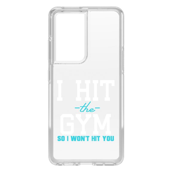 DistinctInk Clear Shockproof Hybrid Case for Galaxy S21 ULTRA 5G (6.8" Screen) - TPU Bumper Acrylic Back Tempered Glass Screen Protector - I Hit the Gym So I Won't Hit You