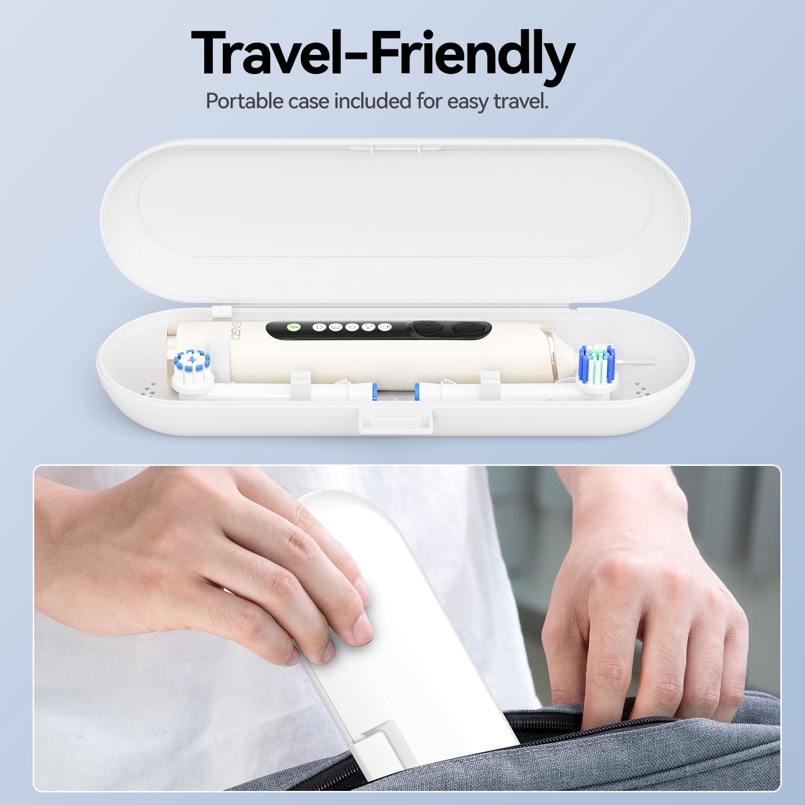 Seago Rotating Electric Toothbrush for Adults ，with 8 Replacement Heads, 5 Cleaning Modes,  with Timer and Travel Case for Adults ，SG-2607 Beige