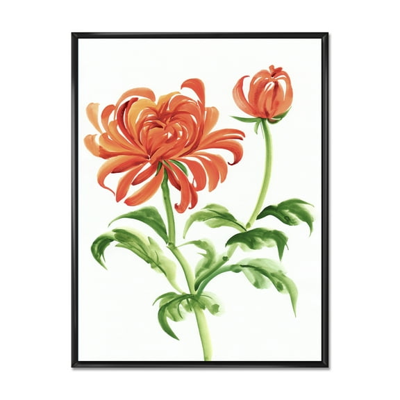 Designart 'Ancient Orange Chrysanthemum Flower' Traditional Framed Canvas Wall Art Print