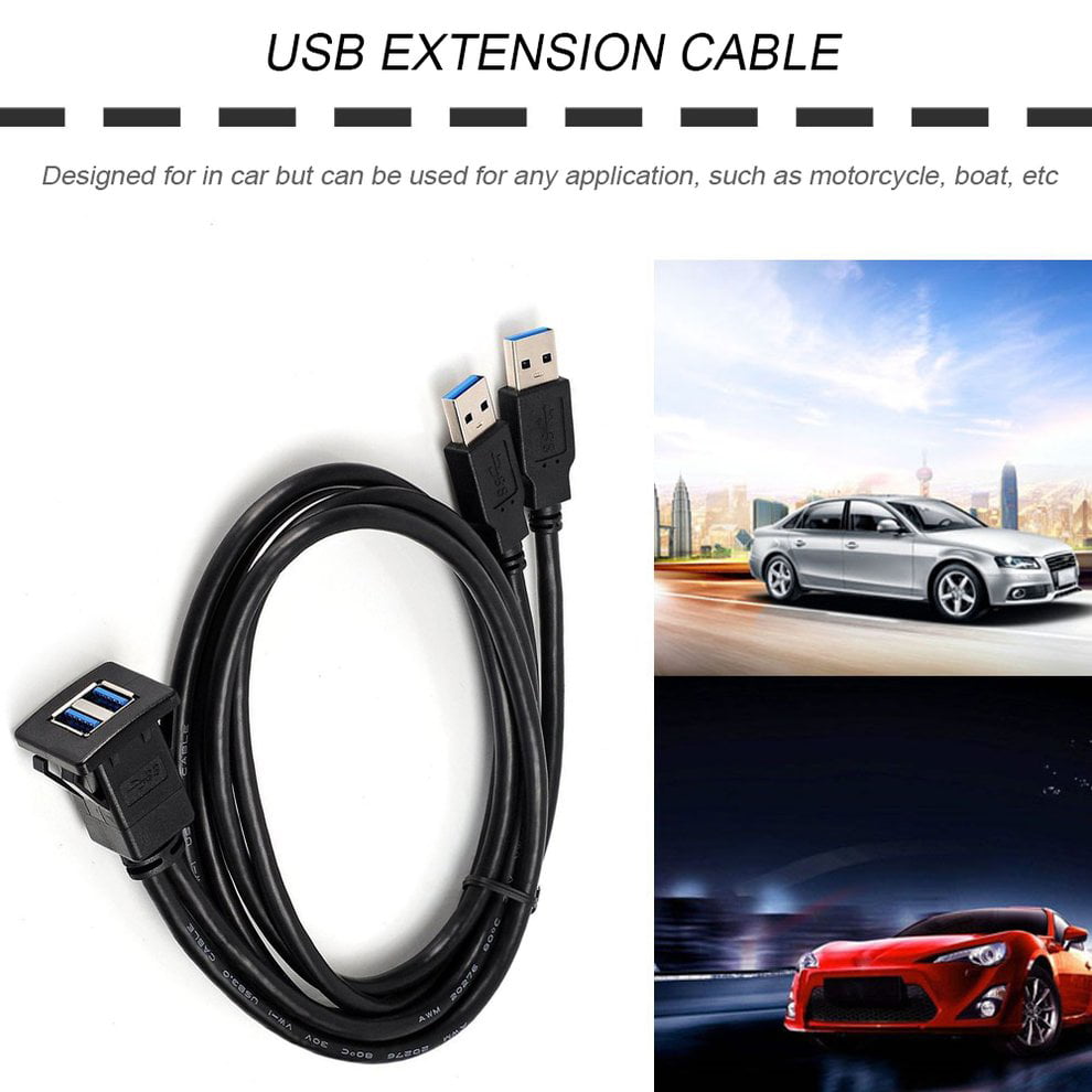 USB 3.0 Socket Cable Auto Car Flush Mount Male to Female Cable de extensión Tablero de Instrumentos Square Audio Line para Motocicleta