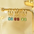 thumbnail image 6 of JeenMata 2 Carat Emerald Cut - Emerald - May Birthstone Bezel Huggie Hoop Earrings - Yellow Gold Plated, 6 of 8