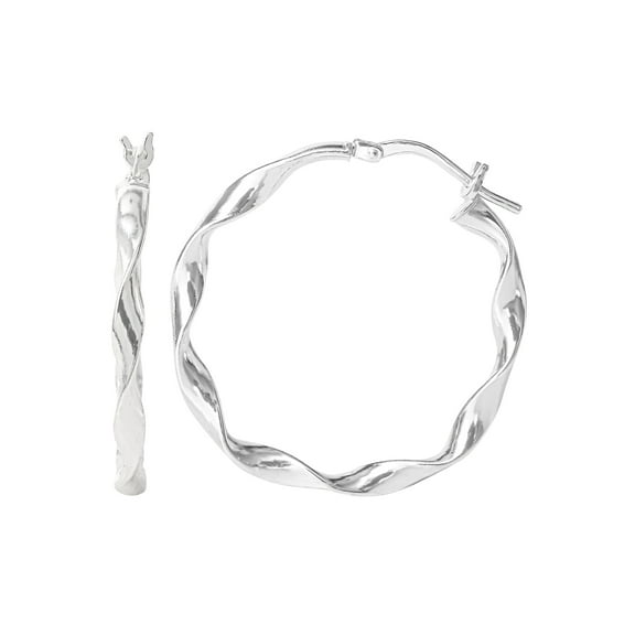 Brilliance Women's Sterling Silver Twisted Ribbon Design Hoop Earrings