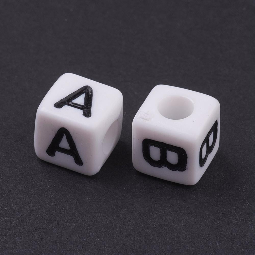 1bag Acrylic Horizontal Hole Letter Beads Mixed Letters A to Z Cube White 8x8x8mm Hole: 4mm