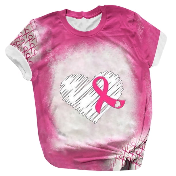 Blusa de manga corta para mujer Camiseta con estampado de letras de concienciación sobre los senos Tops Pompotops qwe22823
