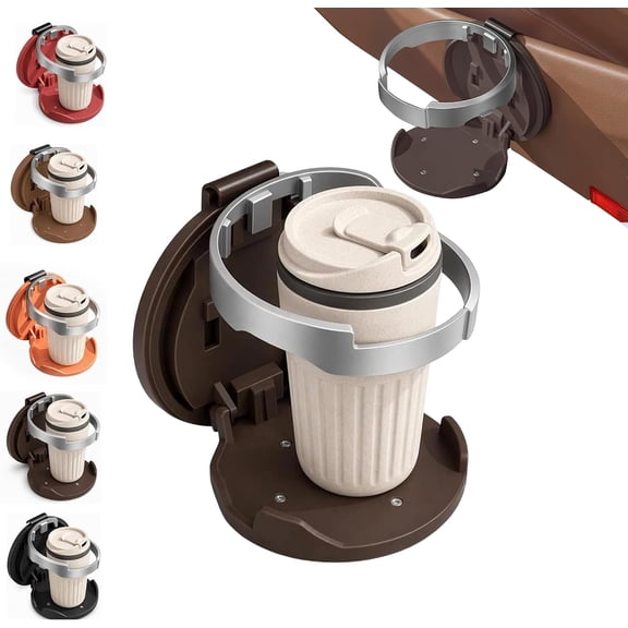 Universal Foldable Car Cup Holder Clip On Drink Holder for Bottles & Coffee Cups,Space Saving Cup Holder Tray with Adjustable Ring & Hook, Cup Holder Expander for Car Truck SUV(Coffee)