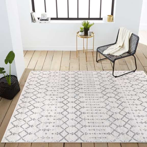 JONATHAN Y MOROCCAN HYPE 3 x 5 Area Rug, Boho Vintage Diamond - Cream/Gray, MOH101B-3