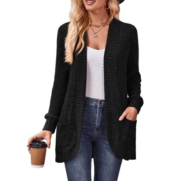 Womens Long Cardigan Lightweight Sweater Open Front Long Sleeve Outfits with Pockets