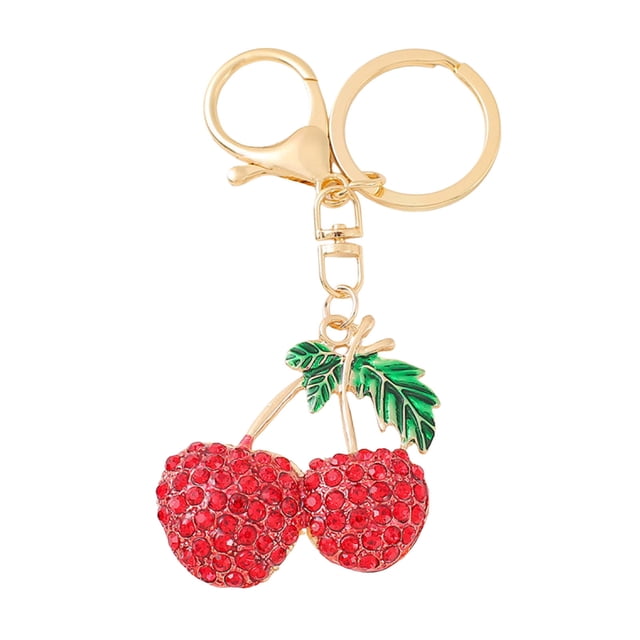 Visland Girl Keyring Cherry Shape Charm Sparkling Rhinestone Keychain Pendant Bag Handbags Backpacks Charm Accessories