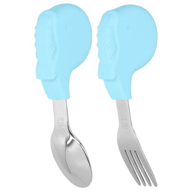 Juego de utensilios de entrenamiento para niños pequeños, 2 piezas, utensilios para niños pequeños, cuchara, utensilios para niños pequeños, juego de cuchara y tenedor, juego de cuchara y tenedor para bebé, estética elegante