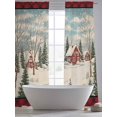 thumbnail image 4 of Christmas Sheer Curtains 84 inches Long 2 Panels Set Winter Country House Holly Snow Red Stripes Tiers Sheers Rod Pocket Small Window Short Curtains for Kitchen Cafe, Each 52" W x 84" L, 4 of 7