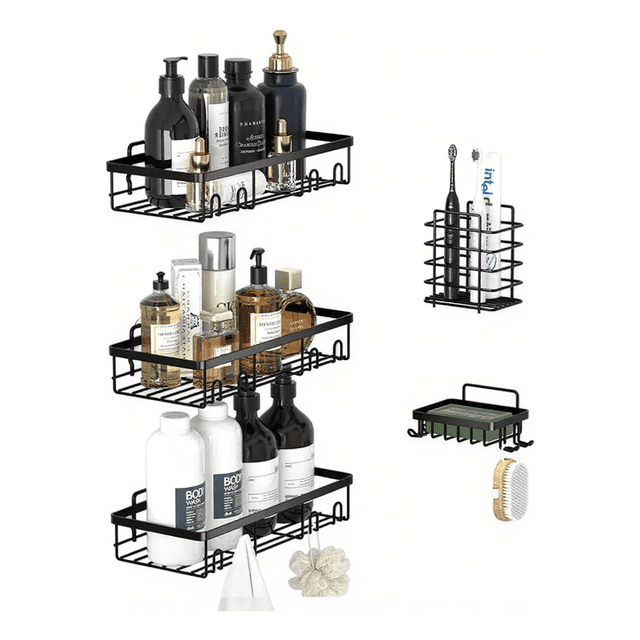 5 Organizador De Metal Macizo Regadera De Baño Cocina Xtellar Negro