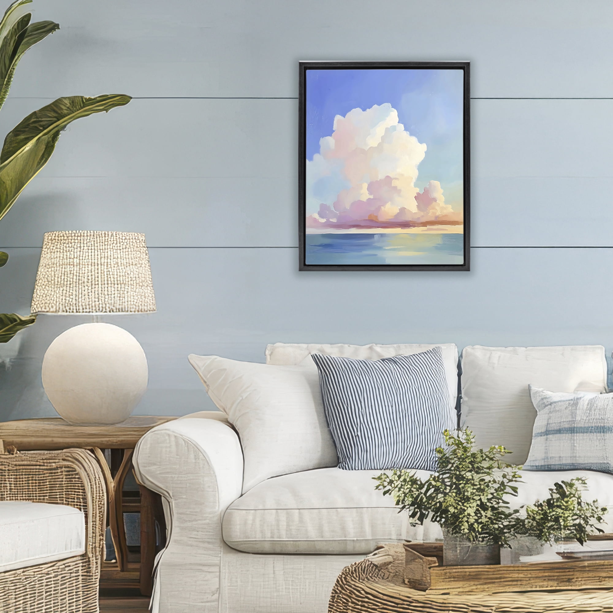 Stupell Industries Dreamy Pastel Clouds over Sea Black Framed Floater Canvas Wall Art, design by The Prints Vibe
