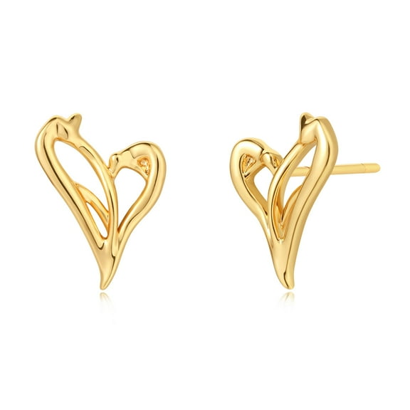 GDCOIN Heart Earrings 14K Gold Plated CZ Simple Jewelry Valentines Gift