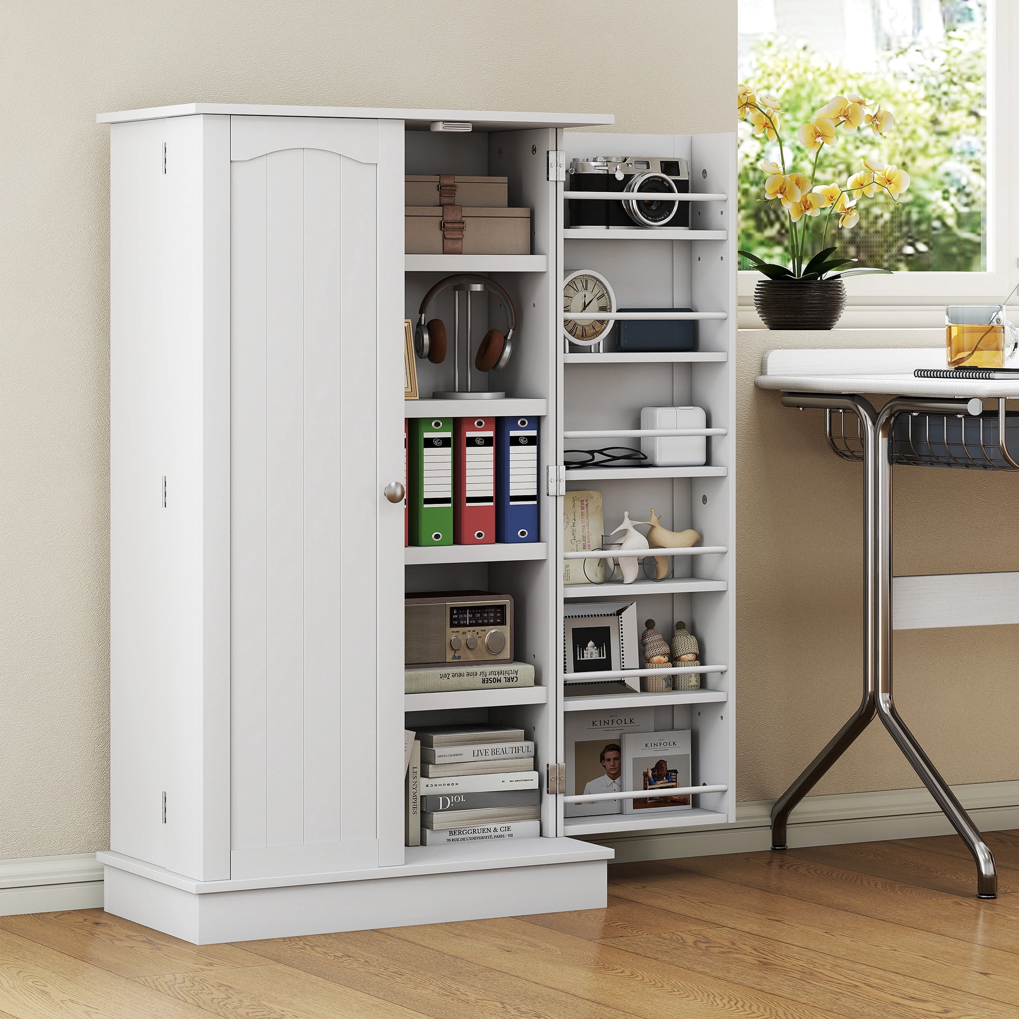 HOMCOM 41" Kitchen Pantry, 2-Door Kitchen Cabinet with 5-tier Storage Shelving, 12 Spice Racks and Adjustable Shelves for Dining Room, White