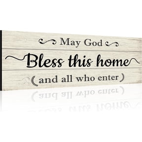 May God Bless This Home Sign - Christian Prayer Wall Decor for Farmhouse, Solid Wood Blessing Plaque with Full Phrase, Inspirational Gift for Believers, Bedroom & Entryway Wall Decor