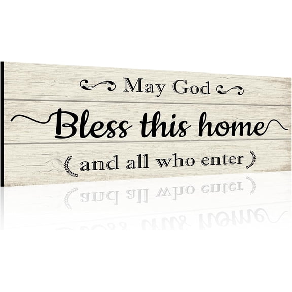 May God Bless This Home Sign - Christian Prayer Wall Decor for Farmhouse, Solid Wood Blessing Plaque with Full Phrase, Inspirational Gift for Believers, Bedroom & Entryway Wall Decor