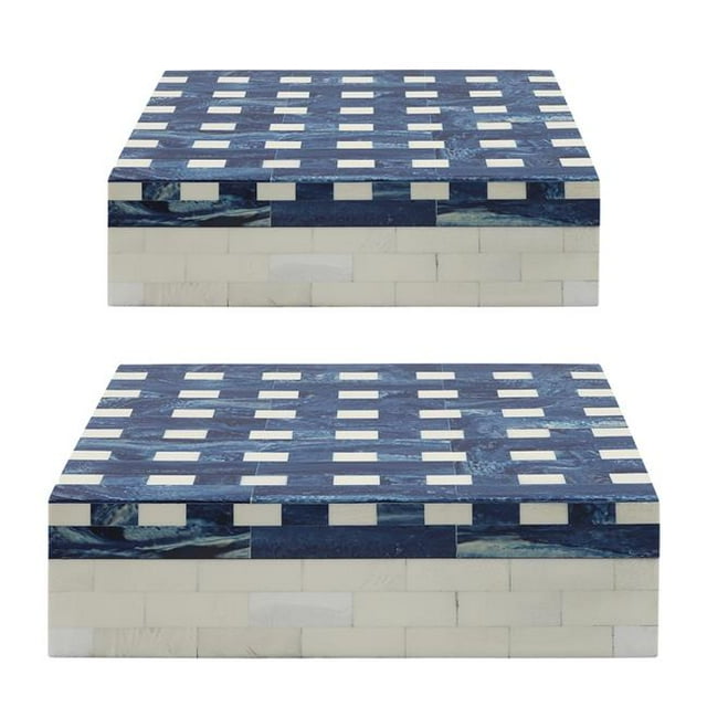 Sagebrook Home 16649 Boîtes à Carreaux en Résine&44; Bleu - Lot de 2