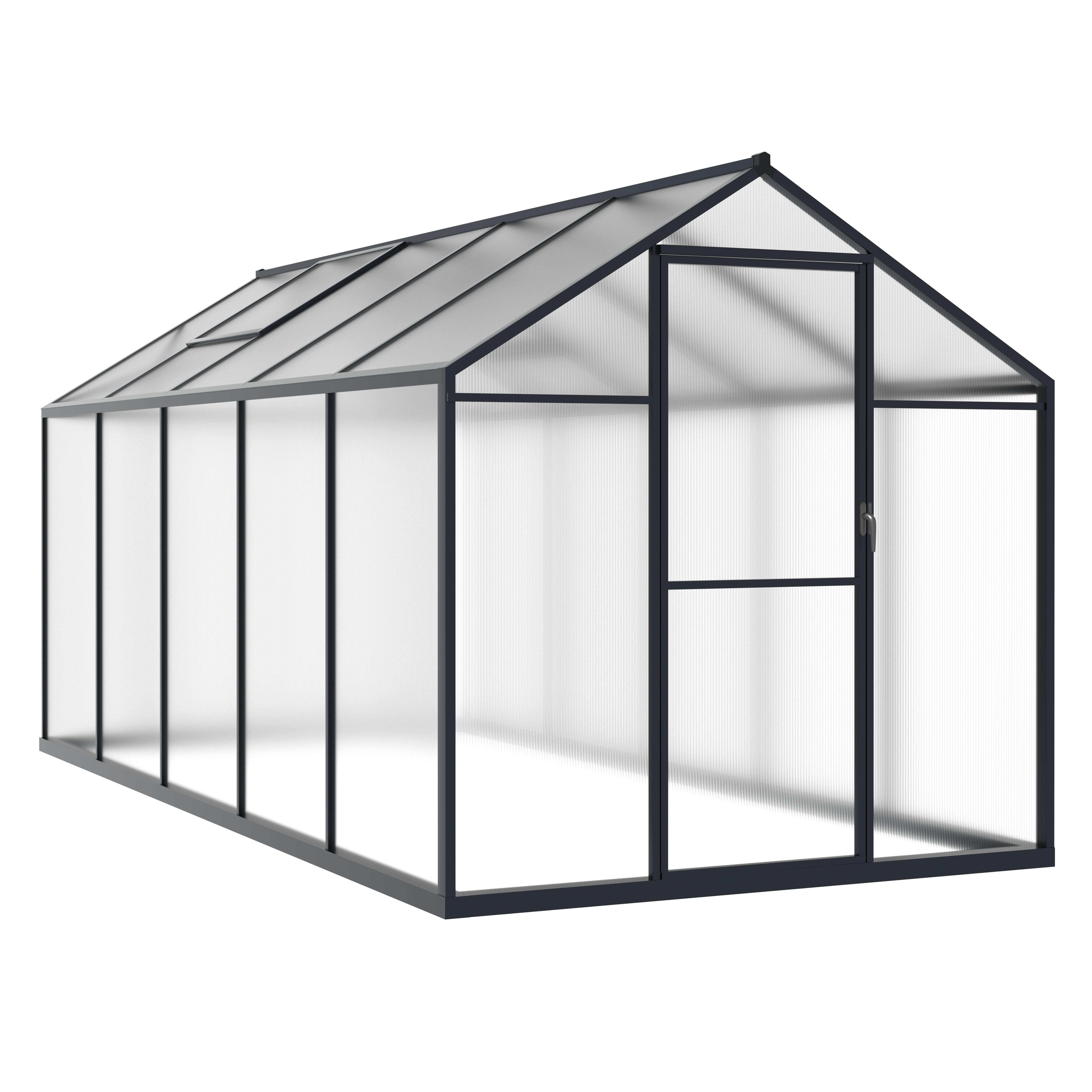 VEIKOUS 6' x 10' Walk-in Polycarbonate Greenhouse for Outdoor with Aluminum Frame, Lockable Door and Window , Gray