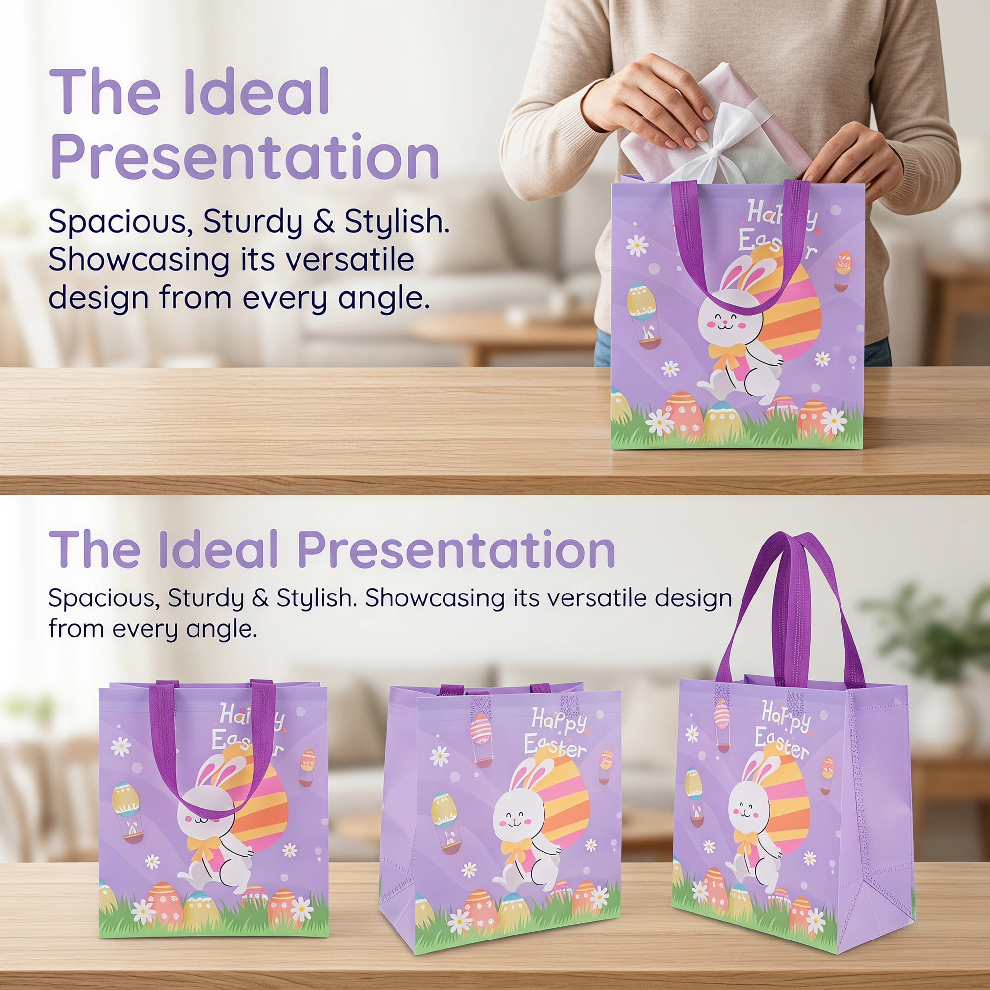 Unique Bargains 10Pcs Easter Themed Gift Bags with Handles Purple 8.7" x 4.3" x 9.1"