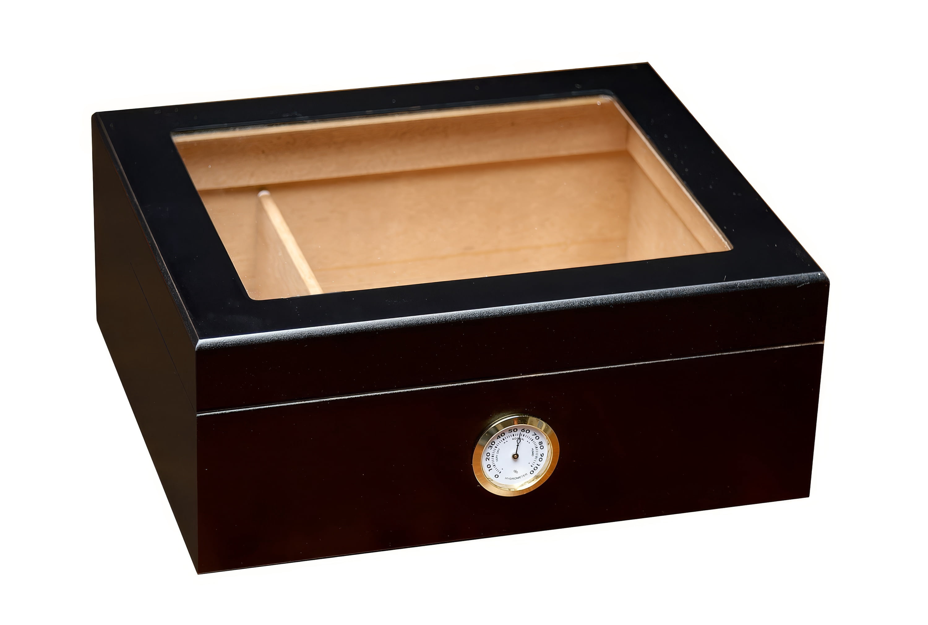 Chalet Glass Top Cigar Humidor - Black Finish - Capacity: 25 to 50