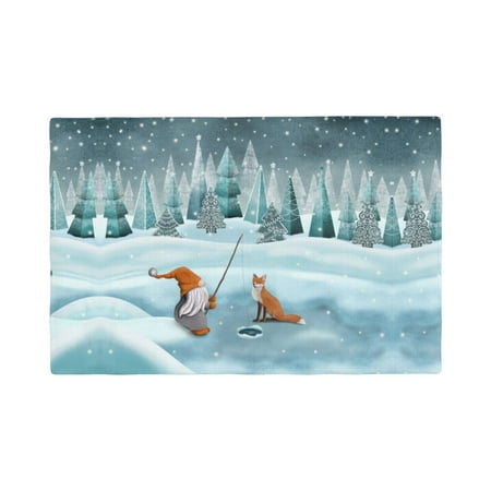 

Table Placemats Set of 6 - Gnome And Red Fox Fishing 12x18 In Faux Linen Double Heat Resistant Place Mats Cloth Indoor/Outdoor Placemats Washable Table Mats for Dining Kitchen Party