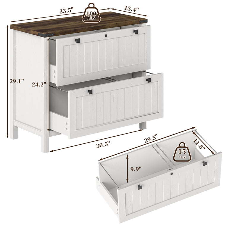 FIAKOA 2-Drawer Lateral File Cabinet with Lock, Farmhouse photo 5