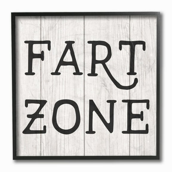The Stupell Home Decor Collection Black and White Planked Look Fart Zone Sign Black Framed Giclee Texturized Art