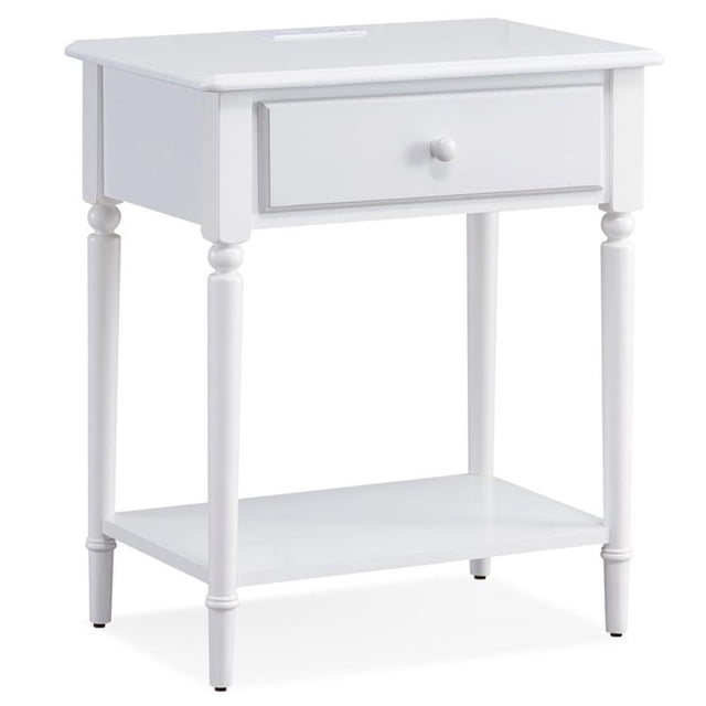 Pemberly Row Table de Nuit en Bois Orchidée avec Chargeur CA/USB Intégré, Blanc