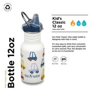 Klean Kanteen 12 oz Classic Kid's Sippy Bottle - For Little Hands - With Dust Cover & Attachable Loop - Durable, BPA-Free, Stainless Steel Material - Fits Interchangeable Caps - Cars