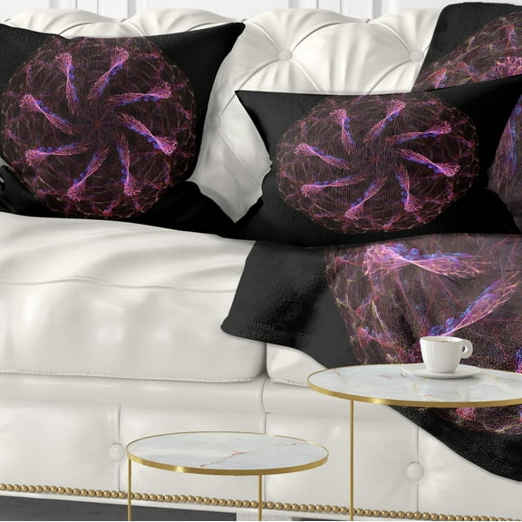 Designart Glowing Purple Radial Fractal Flower Art - Floral Throw Pillow - 12x20