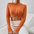 thumbnail image 4 of miqiqism Cropped Sweaters for Women Long Sleeve Crop Tie Front Top Teen Girls Slouchy Trendy Loose Crewneck Pullover Sweater Juniors Solid Color Blouses,Orange,Large, 4 of 6