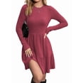 thumbnail image 2 of Womens Long Sleeve Fall Dresses with Flowy Casual Ribbed Knit Crew Neck Knee Length Sweater Dress Wine Red L, 2 of 8